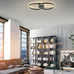 Plafonnier Paul Neuhaus Q-Marko Led Noir, 1 Lumiere, Telecommandes, Changeur De Couleurs