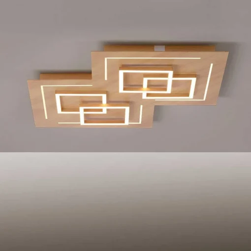 Plafonnier Paul Neuhaus Q-Linea Led Bois Clair, 8 Lumieres, Telecommandes