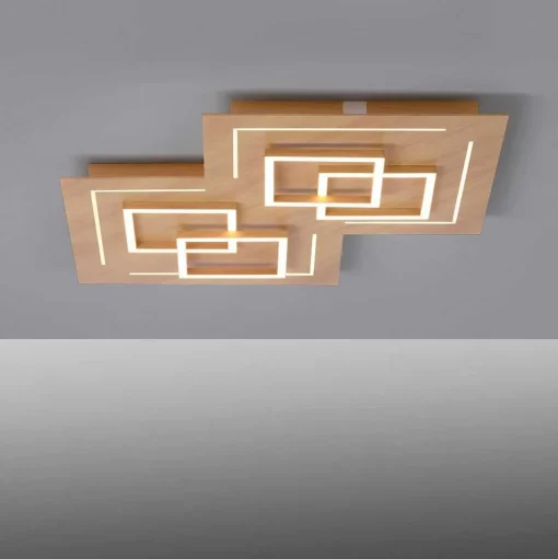 Plafonnier Paul Neuhaus Q-Linea Led Bois Clair, 8 Lumieres, Telecommandes