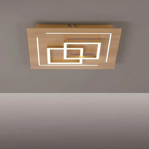 Plafonnier Paul Neuhaus Q-Linea Led Bois Clair, 4 Lumieres, Telecommandes