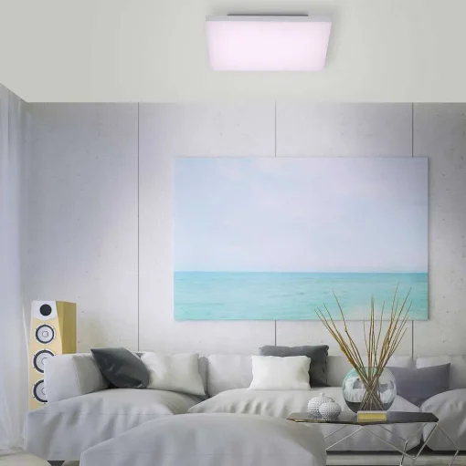 Plafonnier Paul Neuhaus Q-Flag Led Blanc, 1 Lumiere, Telecommandes, Changeur De Couleurs