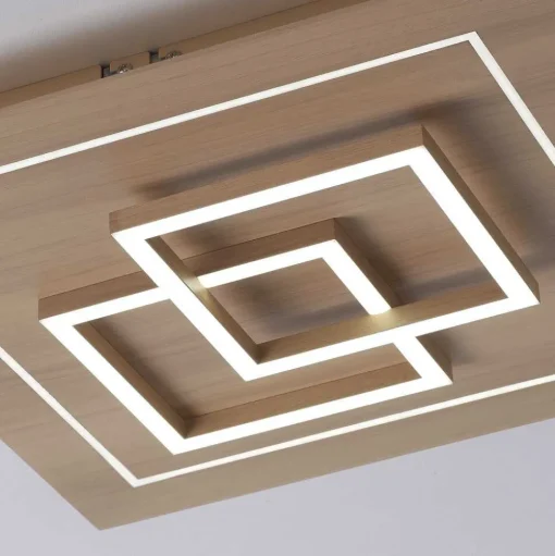 Plafonnier Paul Neuhaus Q-Linea Led Bois Clair, 4 Lumieres, Telecommandes
