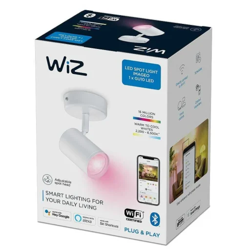 Plafonnier Philips Wiz Imageo Led Blanc, 1 Lumiere, Changeur De Couleurs