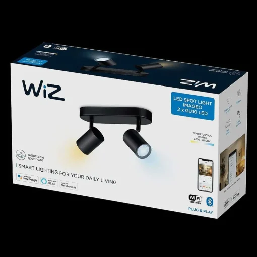 Plafonnier Philips Wiz Imageo Led Noir, 2 Lumieres