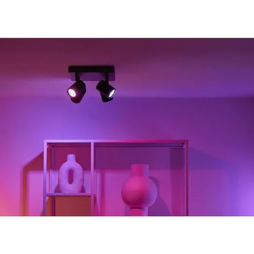 Plafonnier Philips Wiz Imageo Led Noir, 4 Lumieres, Changeur De Couleurs