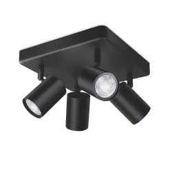 Plafonnier Philips Wiz Imageo Led Noir, 4 Lumieres, Changeur De Couleurs