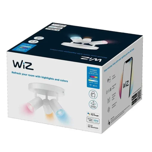 Plafonnier Philips Wiz Imageo Led Blanc, 3 Lumieres, Changeur De Couleurs