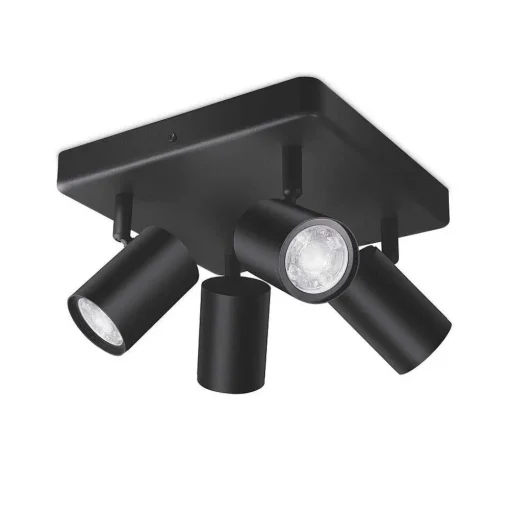 Plafonnier Philips Wiz Imageo Led Noir, 4 Lumieres, Changeur De Couleurs