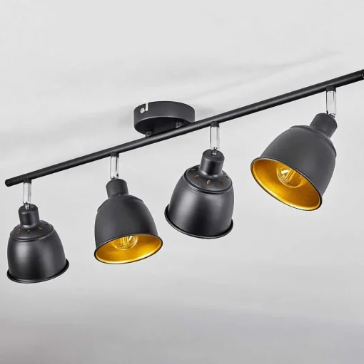 Plafonnier Pistrino Chrome, Noir, 4 Lumieres