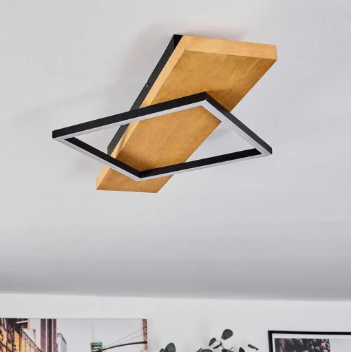 Plafonnier Pompu Led Bois Clair, Noir, 1 Lumiere