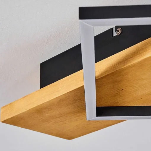 Plafonnier Pompu Led Bois Clair, Noir, 1 Lumiere