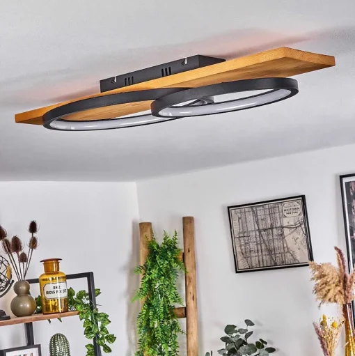 Plafonnier Pompu Led Ecru, Noir, 1 Lumiere