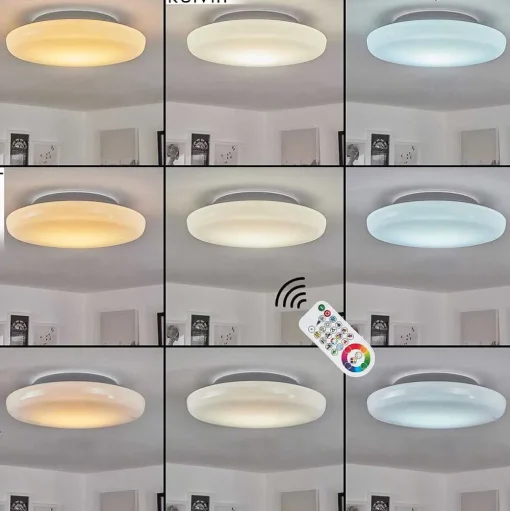 Plafonnier Ral Led Argente, Blanc, 1 Lumiere, Telecommandes, Changeur De Couleurs