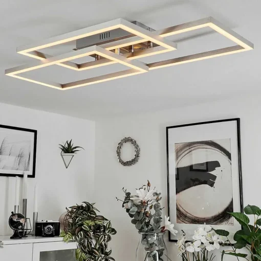 Plafonnier Relous Led Acier Inoxydable, 3 Lumieres, Telecommandes, Changeur De Couleurs