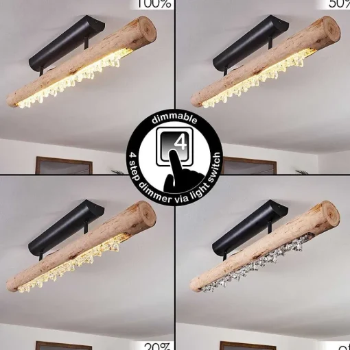 Plafonnier Rodeche Led Bois Clair, Noir, 1 Lumiere