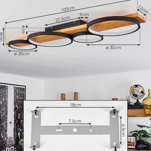 Plafonnier Rodekro Led Bois Clair, Noir, 1 Lumiere