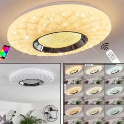 Plafonnier Roseto Led Chrome, Transparent, Blanc, 1 Lumiere, Telecommandes