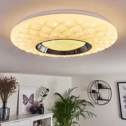 Plafonnier Roseto Led Chrome, Transparent, Blanc, 1 Lumiere, Telecommandes