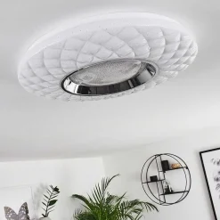 Plafonnier Roseto Led Chrome, Transparent, Blanc, 1 Lumiere, Telecommandes