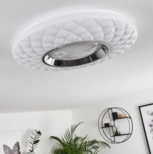 Plafonnier Roseto Led Chrome, Transparent, Blanc, 1 Lumiere, Telecommandes