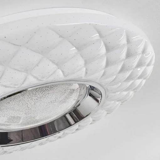 Plafonnier Roseto Led Chrome, Transparent, Blanc, 1 Lumiere, Telecommandes