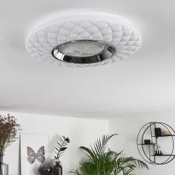 Plafonnier Roseto Led Chrome, Transparent, Blanc, 1 Lumiere, Telecommandes