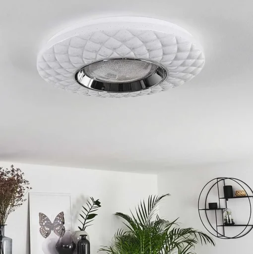 Plafonnier Roseto Led Chrome, Transparent, Blanc, 1 Lumiere, Telecommandes
