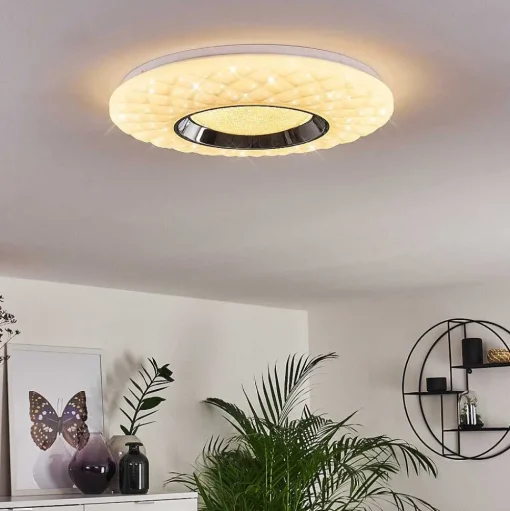 Plafonnier Roseto Led Chrome, Transparent, Blanc, 1 Lumiere, Telecommandes