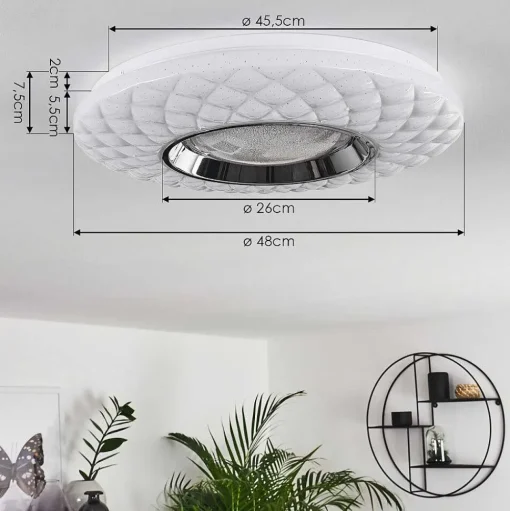 Plafonnier Roseto Led Chrome, Transparent, Blanc, 1 Lumiere, Telecommandes