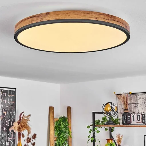Plafonnier Salmi Led Anthracite, Brun, Couleur Bois, Noir, 1 Lumiere, Telecommandes