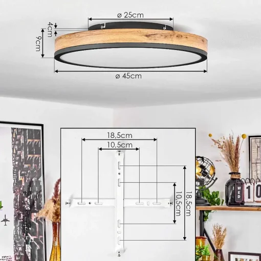 Plafonnier Salmi Led Anthracite, Brun, Couleur Bois, Noir, 1 Lumiere, Telecommandes