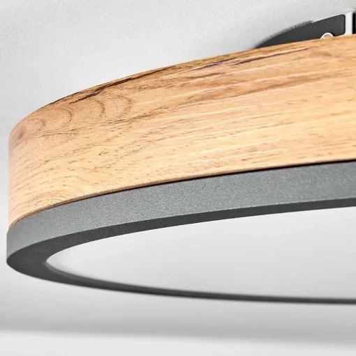 Plafonnier Salmi Led Anthracite, Brun, Couleur Bois, Noir, 1 Lumiere, Telecommandes