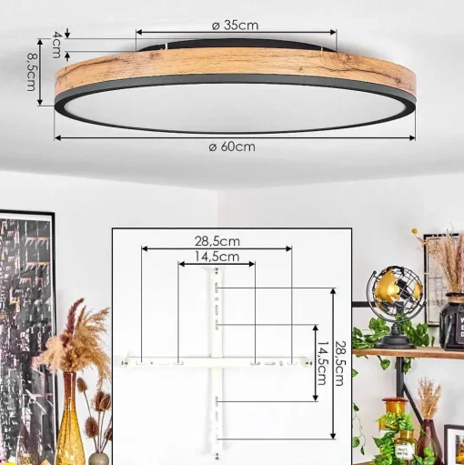 Plafonnier Salmi Led Anthracite, Brun, Couleur Bois, Noir, 1 Lumiere, Telecommandes