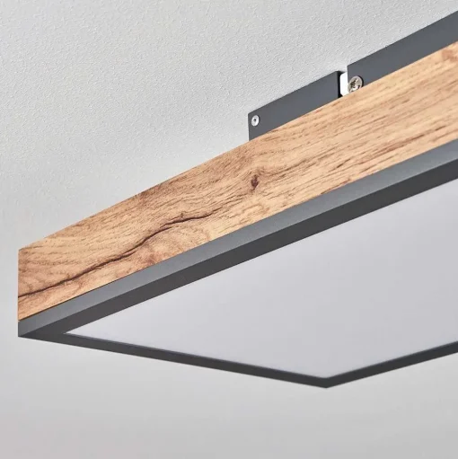 Plafonnier Salmi Led Brun, Couleur Bois, Noir, 1 Lumiere, Telecommandes