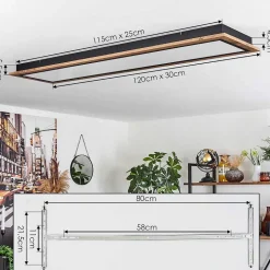 Plafonnier Salmi Led Couleur Bois, 1 Lumiere, Telecommandes