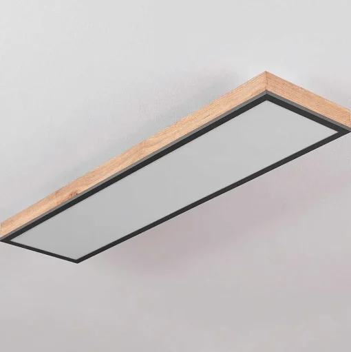 Plafonnier Salmi Led Couleur Bois, Noir, Blanc, 1 Lumiere, Telecommandes