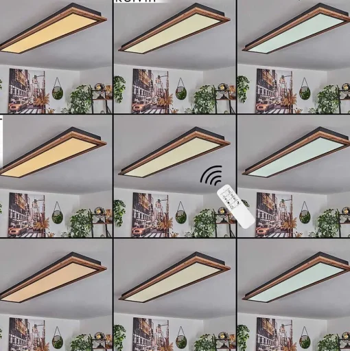 Plafonnier Salmi Led Couleur Bois, 1 Lumiere, Telecommandes