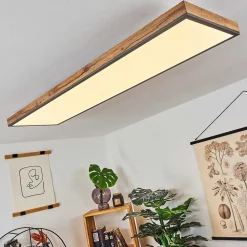 Plafonnier Salmi Led Couleur Bois, Noir, Blanc, 1 Lumiere, Telecommandes