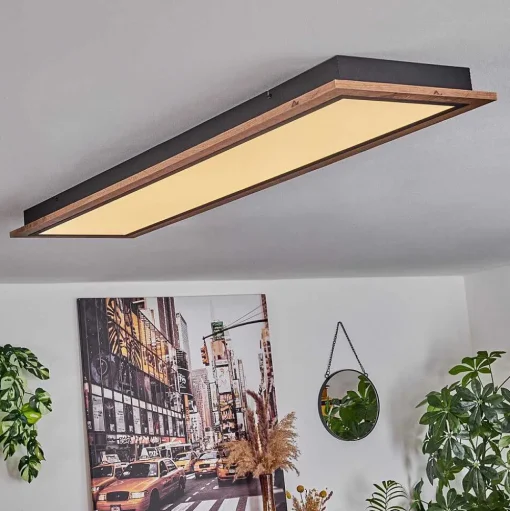 Plafonnier Salmi Led Couleur Bois, 1 Lumiere, Telecommandes