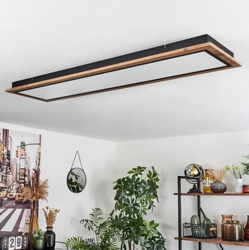 Plafonnier Salmi Led Couleur Bois, 1 Lumiere, Telecommandes