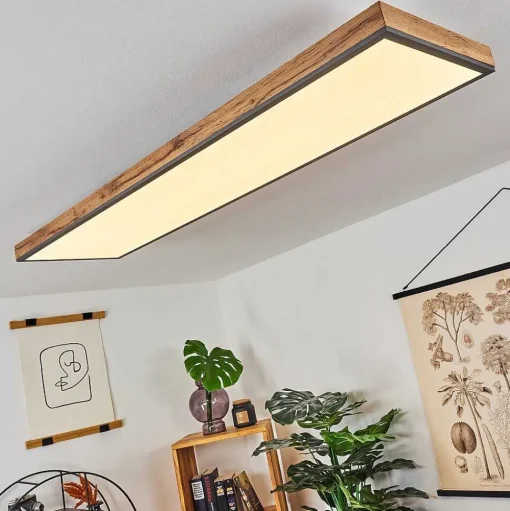 Plafonnier Salmi Led Couleur Bois, Noir, Blanc, 1 Lumiere