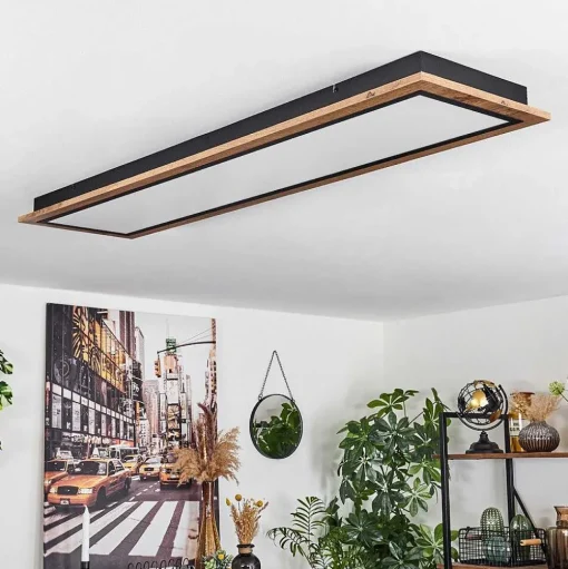Plafonnier Salmi Led Couleur Bois, 1 Lumiere, Telecommandes