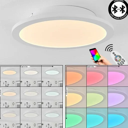 Plafonnier Sani Led Blanc, 1 Lumiere, Telecommandes, Changeur De Couleurs