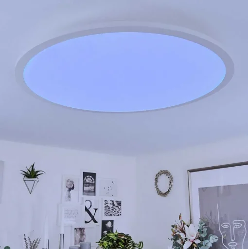 Plafonnier Sani Led Blanc, 1 Lumiere, Telecommandes, Changeur De Couleurs