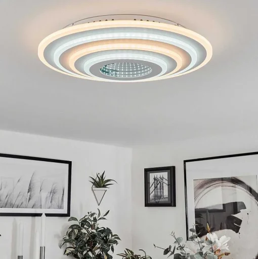 Plafonnier Takok Led Blanc, 1 Lumiere, Telecommandes