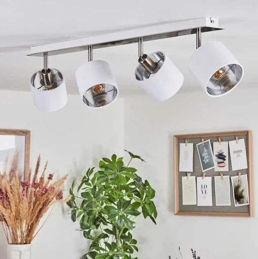 Plafonnier Tibro Argente, Blanc, 4 Lumieres