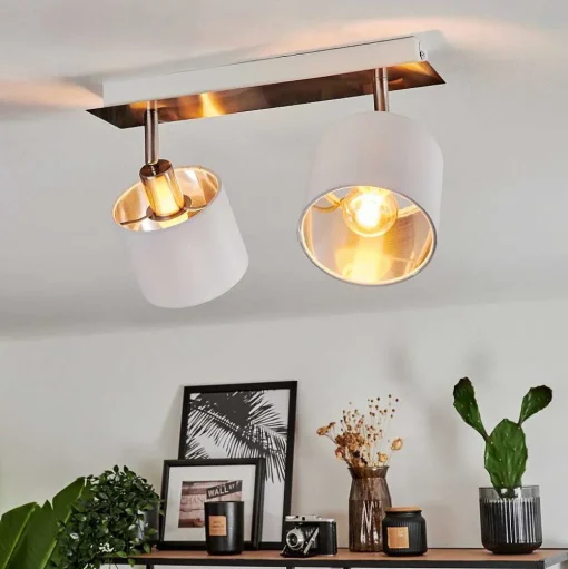 Plafonnier Tibro Nickel Mat, Blanc, 2 Lumieres