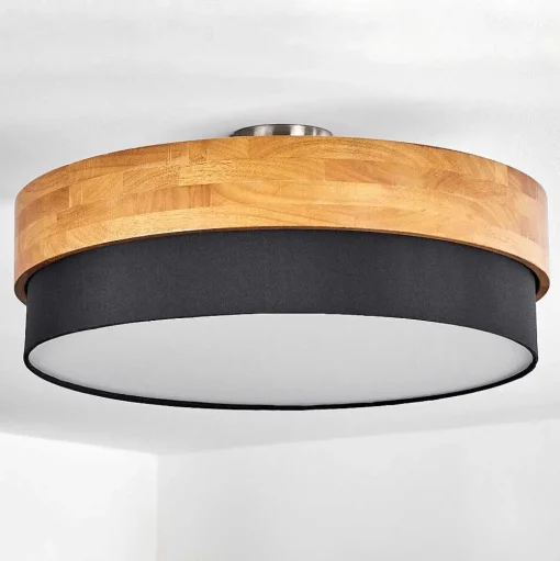 Plafonnier Vrolle Bois Clair, Nickel Mat, 3 Lumieres