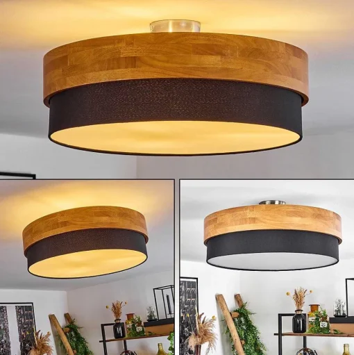 Plafonnier Vrolle Bois Clair, Nickel Mat, 3 Lumieres