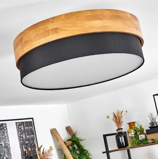 Plafonnier Vrolle Bois Clair, Nickel Mat, 3 Lumieres